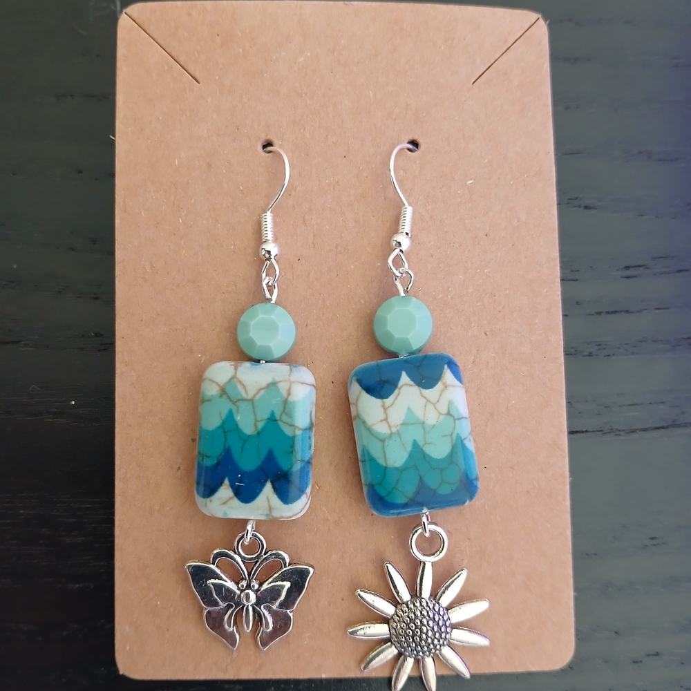 Blue and Silver Dangle Earrings